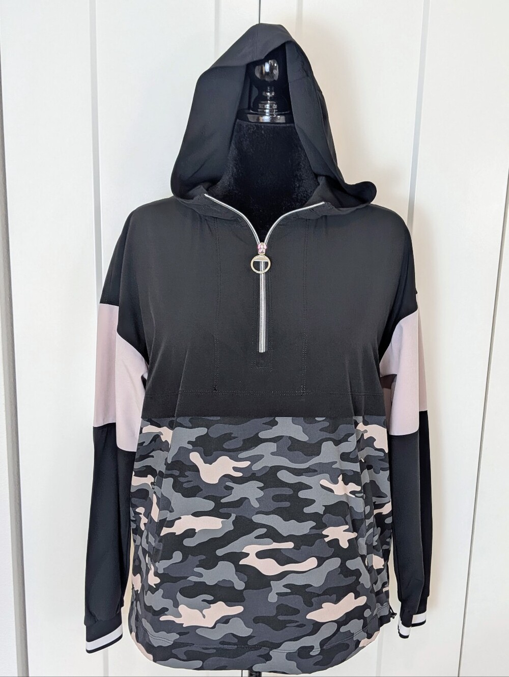 Calvin Klein Performance Women’s Hooded Half-Zip Camo Hoodie anorak Sz S new